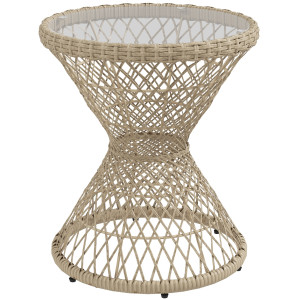 Outsunny Tavolino laterale design Boho, piano in vetro, PE-Rattan, 45 cm x 45 cm x 52 cm, Naturale   Aosom Italy