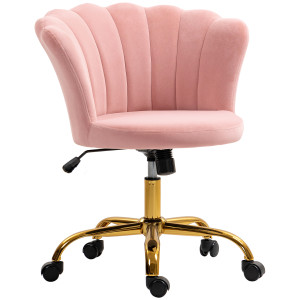 Homcom Sedia da ufficio in velluto, sedia da parrucchiere con schienale a petalo, regolabile in altezza, 69 x 64 x 80-90 cm, rosa   Aosom Italy