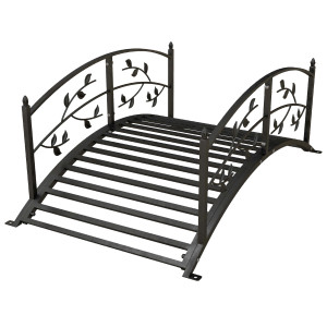 Outsunny Ponte da giardino Ponte per stagno Decorazione per giardino dim. 119L x 67B x 47H cm con ringhiera motivo di tralci di vite Nero   Aosom