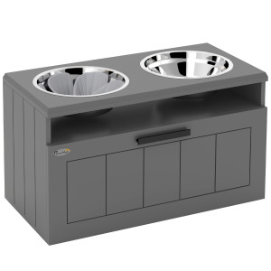 Pawhut Stazione alimentazione per cani grandi, con 2 ciotole in acciaio inox, cassetto, distributore di cibo per animali, MDF, acciaio, grigio   Aosom