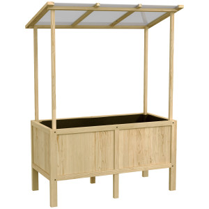 Outsunny Letto rialzato con tetto, fori di drenaggio, fodera in tessuto non tessuto, resistente alle intemperie, legno di abete, 110x60x152 cm   Aosom