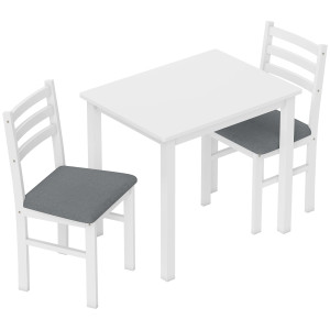 Homcom Set da tavolo da pranzo a 3 pezzi con 2 sedie, Tavolo da cucina per spazi compatti, Sedie imbottite, Salvaspazio, MDF, Bianco   Aosom Italy