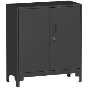 Homcom Armadietto da ufficio in metallo, porte chiudibili, cassettiera da ufficio, design a due livelli, Nero   Aosom Italy
