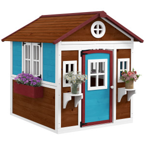 Outsunny Casetta per Bambini 3-8 Anni con Tetto Inclinabile, Vasi e Fioriere, in Legno di Abete, 114x126.4x135 cm Aosom
