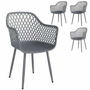 Outsunny Set di 4 Sedie da Giardino Resistenti ai Raggi UV con Bracciolo e Schienale, in Plastica, 56x51x84 cm, Grigio Scuro   Aosom Italy