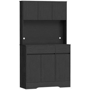 Homcom Credenza da cucina con piano di lavoro, 6 ante, armadio alto con ripiani, Nero   Aosom Italy