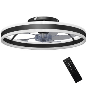 Homcom Ventilatore da Soffitto con Luce LED, 6 Velocità, Motore Reversibile e Telecomando, Potenza 45W, Ø50x13,5 cm, Nero   Aosom Italy