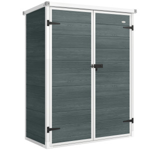 Outsunny Capanno attrezzi 0,8m², capanno con ripiani pieghevoli, 134 x 68,5 x 170 cm in plastica con doppia porta richiudibile, base   Aosom Italy