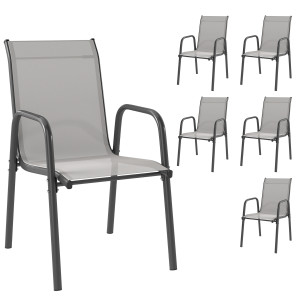 Outsunny Set di 6 Sedie da Giardino Impilabili per Esterno con Poggiabraccia Seduta e Schienale in Rete Struttura in Metallo Grigio   Aosom Italy