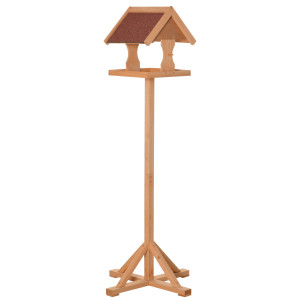 Pawhut Mangiatoia per uccelli da esterno su piedistallo, tetto resistente alle intemperie, legno massello, 55 x 55 x 144 cm, legno naturale   Aosom