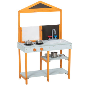 Aiyaplay Cucina per fango da esterno per bambini in legno con piano cottura, lavello removibile e ripiani per bambini da 3-8 anni, Celeste   Aosom