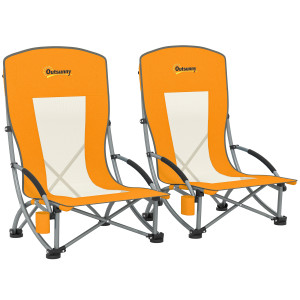 Outsunny Set da 2 sedie da spiaggia pieghevoli sedie da campeggio pieghevoli leggere borsa per il trasporto portabicchiere 70 x 58 x 79 cm arancione