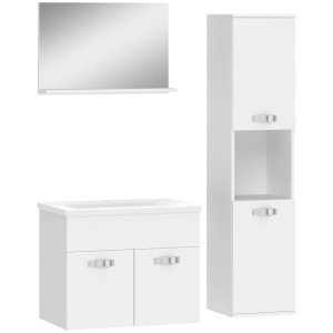 Kleankin Set di Mobili da Bagno 4 Pezzi, A Parete, con Specchio, Mobile sotto Lavabo, Lavabo e Colonna Alta, Bianco   Aosom Italy