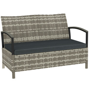 Outsunny Panca da Giardino a 2 Posti con Contenitore 125L, Cuscino e Maniglie, in Polyrattan, 123x70x82 cm, Grigio Scuro   Aosom Italy