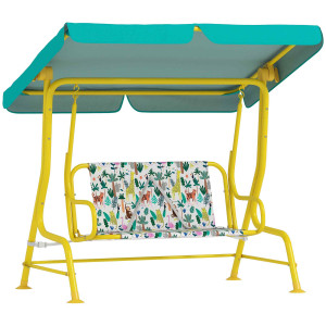 Aiyaplay Altalena Hollywood per bambini 2 posti con tettuccio regolabile e cintura di sicurezza per 3-6 anni fino a 60 kg 112x75x120cm Verde   Aosom