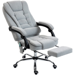 Vinsetto Poltrona da Ufficio Massaggiante e Riscaldante, Sedia da Ufficio, Altezza Regolabile, Schienale Reclinabile, 65x70x111-119 cm, Grigio   Aosom