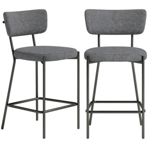 Homcom Set 2 sgabelli da bar, sgabelli imbottiti con schienale sagomato, per isola cucina, angolo colazione, Grigio   Aosom Italy