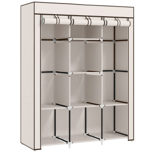 Homcom Armadio appendiabiti multi-scomparto - 8 ripiani, 2 barre - non tessuto crema   Aosom Italy