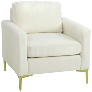 Homcom Poltrona da Salotto Rivestita in Velluto, Imbottitura Spessa, Seduta Larga, Braccioli, Cuscino 81x77x81 cm Crema   Aosom Italy