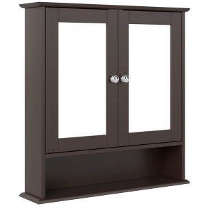 Kleankin Armadio da Bagno con Specchio, Armadio da Parete con 2 Ante, Ripiano Aperto e Ripiano Regolabile, 56x13x58 cm, Marrone Scuro   Aosom Italy