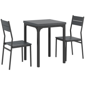 Homcom Set da Pranzo 3 Pezzi con Tavolo 60x60x76 cm e 2 Sedie 39,5x44x83,5 cm, in MDF e Metallo, Grigio   Aosom Italy