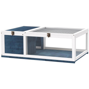 Pawhut Casa recinto gabbia habitat per piccoli animali tartarughe con 2 spazi 91 x 60,5 x 32 cm legno massiccio blu   Aosom Italy