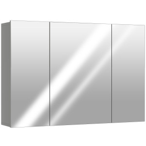 Kleankin Armadio da parete per bagno con 3 ante specchio e ripiani regolabili in MDF Grigio dim. 90L x 15l x 60H cm   Aosom Italy