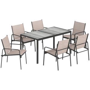 Outsunny Set Tavolo e Sedie da Giardino con Tavolo Effetto Legno e 6 Sedie con Seduta Traspirante per Terrazza Patio Kaki   Aosom Italy