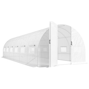 Outsunny Serra tunnel da giardino 24m², serra tunnel con porta e 12 finestre con zanzariere, 295x798x199cm, bianco   Aosom Italy