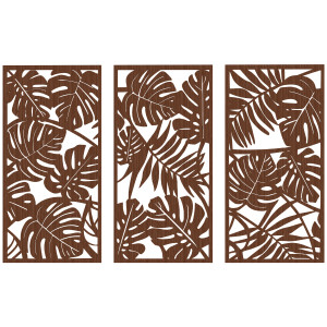 Homcom Decorazione da Parete in Legno 3D 3 Pezzi 40x80 cm Decorazioni da Parete con Motivo di Foglie Tropicali Noce   Aosom Italy