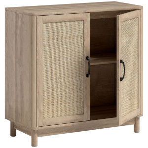 Homcom Buffet per soggiorno, mobile contenitore con 2 ante in rattan, mensola regolabile e bordi arrotondati, 76 x 35 x 75,5 cm, rovere   Aosom Italy