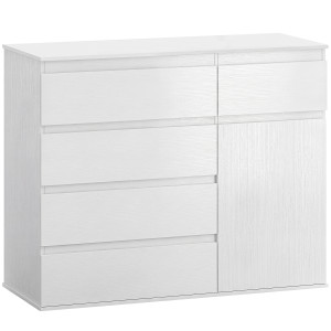 Homcom Buffet salotto, mobile contenitore con 5 cassetti, ripiano regolabile e anta con chiusura rallentata, 100 x 40 x 80 cm, bianco   Aosom Italy