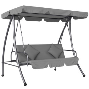 Outsunny Dondolo da giardino convertibile 3 posti Inclinazione Tetto regolabile Materasso 200 x 125 x 170 cm metallo Poliestere Grigio chiaro   Aosom