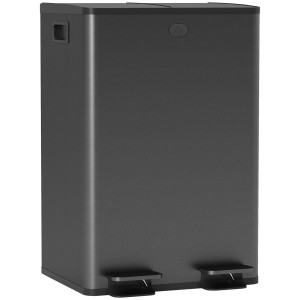 Homcom Bidone da cucina 2 scomparti da 2 x 28 L, acciaio inossidabile, coperchio a chiusura ammortizzata, 45,8x36x67,6cm, nero   Aosom Italy