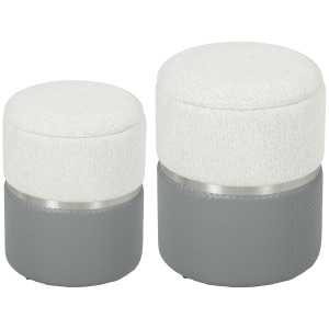 Homcom Set di 2 Pouf Contenitore Rivestiti in Ciniglia e PU Seduta Imbottita per Corridoio Camera Grigio e Crema   Aosom Italy