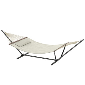 Outsunny Amaca autoportante, amaca con supporto in acciaio, cuscino, barre distanziatrici, 368 x 140 x 110 cm, crema   Aosom Italy