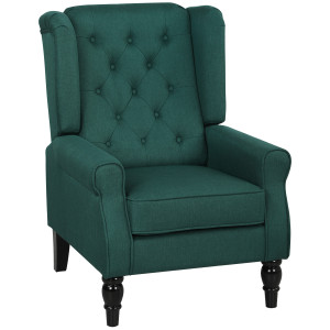 Homcom Poltrona a orecchie elegante, imbottitura spessa, rivestimento removibile, 74 x 86 x 102 cm, Verde scuro   Aosom Italy