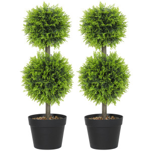 Homcom Set da 2 piante artificiali decorative, sfere di bosso artificiale 60 cm con vaso, plastica, verde   Aosom Italy