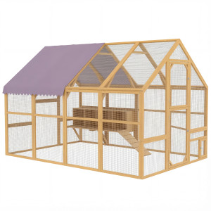 Pawhut Pollaio in legno con recinto, chiusura di sicurezza, porta, 4 nidi, per 8-12 polli, ca. 2,8 x 1,8 x 1,9 m, Giallo   Aosom Italy
