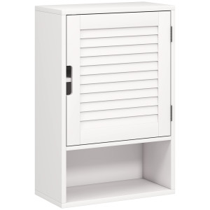 Homcom Armadietto da Bagno a Parete con Porta a Stecche, Ripiano Regolabile e Scomparto Aperto, 40x20x60 cm, Bianco   Aosom Italy