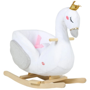 Aiyaplay Gioco a Dondolo, Cigno a Dondolo con Ninna Nanna e Imbottitura Soffice, per Bambini 1,5-3 Anni, Struttura in Legno, 65x40x68 cm, Bianco