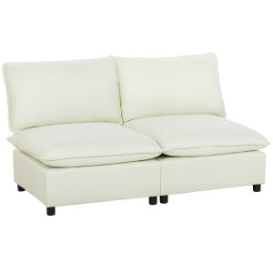 Homcom Divano a 2 Posti Modulabile, Divano da Salotto Moderno 146 cm senza Braccioli con Seduta Ampia e Cuscini Spessi, Crema   Aosom Italy