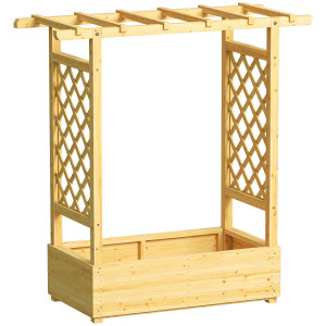 Outsunny Fioriera rialzata con graticcio laterale e superiore, vaso da fiori, fori di drenaggio, 110x44x113 cm, legno naturale   Aosom Italy