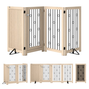 Pawhut Cancelletto per animali con porta e 4 pannelli, per corridoio, scala e telaio porta, in MDF e acciaio, Rovere   Aosom Italy