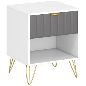 Homcom Comodino con vano aperto, cassetto e maniglia, tavolino con gambe in acciaio, 45x40x55 cm, bianco   Aosom Italy