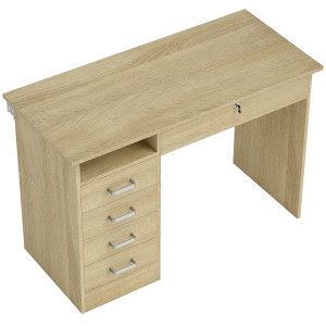 Homcom Scrivania moderna per computer con 5 cassetti, grande piano, 1 vano aperto, cassetto bloccabile, 110x50x76 cm, rovere   Aosom Italy