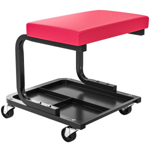 Homcom Sgabello da meccanico con vassoio porta attrezzi e rotelle, carico 135 kg, 36,5x33,5x35 cm, rosso   Aosom Italy