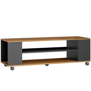 Homcom Mobile TV da Terra con Ruote 4 Ripiani per TV fino a 55 Pollici, 120x40x38,5 cm Noce e Nero   Aosom Italy