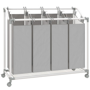 Homcom Cestino carrello per biancheria, contenitore su ruote con 4 sacchi removibili, 97x38x81 cm, grigio   Aosom Italy