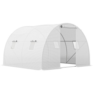 Outsunny Serra da giardino tunnel 9 m² 4 finestre, porta avvolgibile con zip telaio acciaio galvanizzato, telo PE 3 x 3 x 2 m bianco   Aosom Italy
